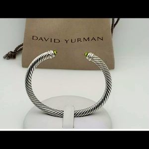 David Yurman Cable Classic 5mm Cuff Bracelet with Peridot and Diamonds Size S